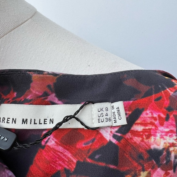 Karen Millen Black & Multicolor Abstract Floral Print Sheath Dress Sz 4 - Picture 3 of 16